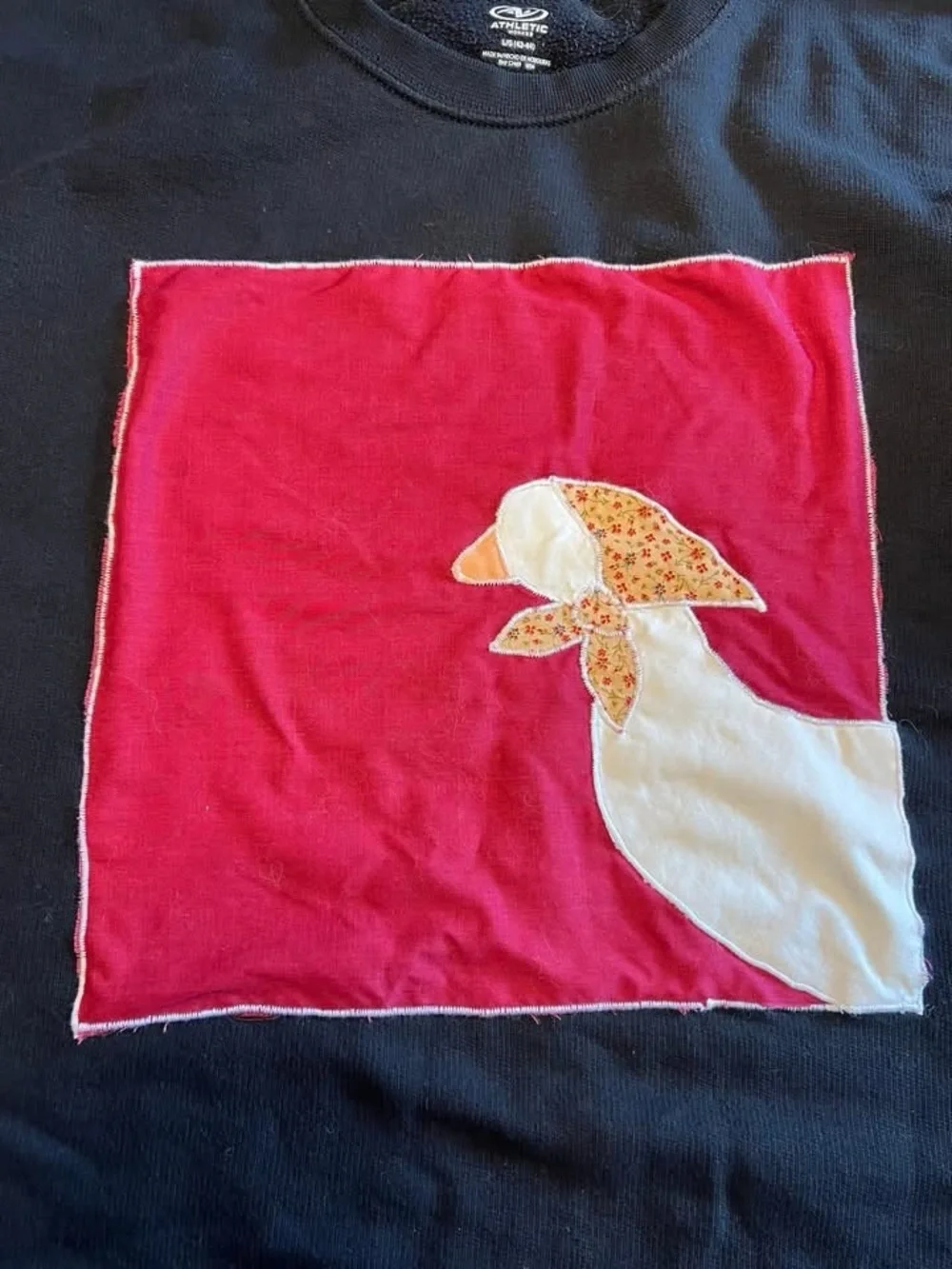 Men's Black Sweatshirt with Red & Cream Duck Panel